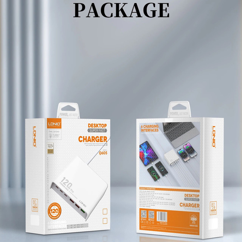 شارژر رومیزی 120وات الدینیو مدل HUB CHARGER Q605