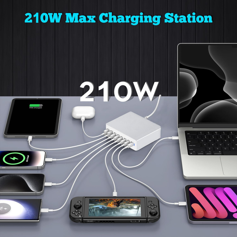 شارژر رومیزی 210 وات 8 پورت ام وی بی مدل GAN 210W