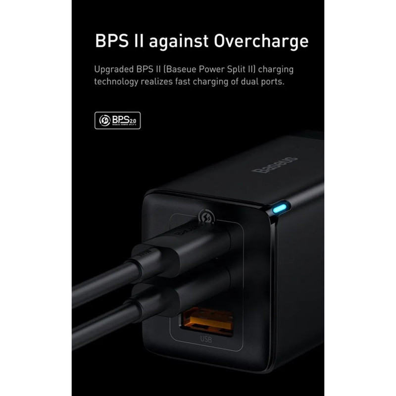 شارژر دیواری باسئوس مدل GAN5 PRO 65W به همراه کابل USB-C