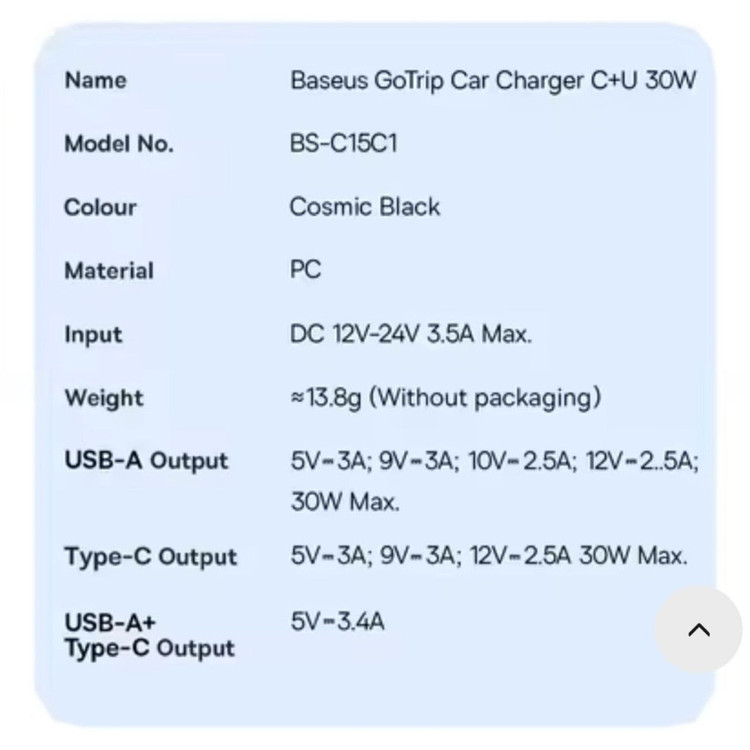 شارژر فندکی 30 وات 2 پورت بیسوس مدل GoTrip BS-C15C1
