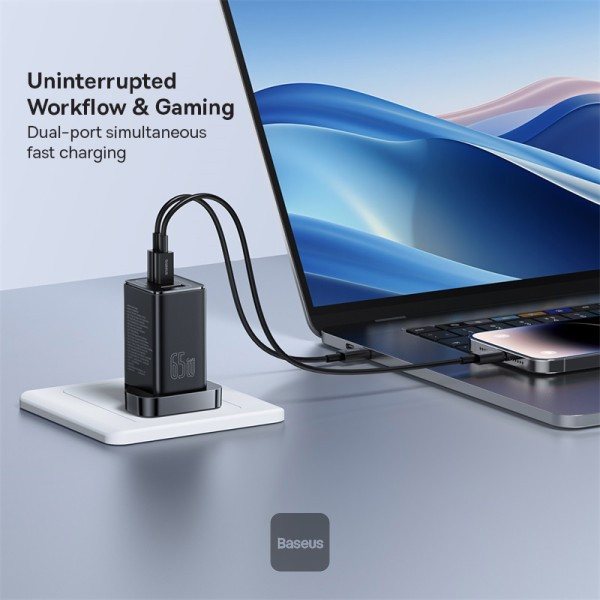 شارژر دیواری 65 وات بیسوس مدل CCGAN65UK به همراه کابل USB-C