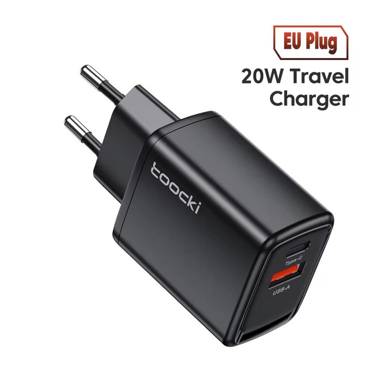 شارژر دیواری 20 وات دو پورت توکی مدل JT-P20F به همراه کابل تبدیل USB-C به لایتنینگ
