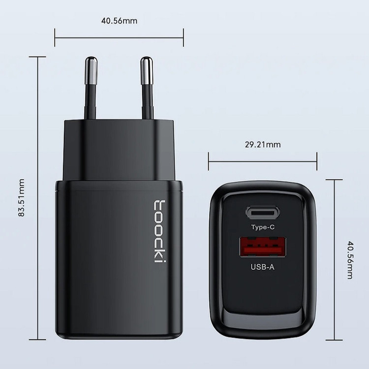 شارژر دیواری 20 وات دو پورت توکی مدل JT-P20F به همراه کابل تبدیل USB-C به لایتنینگ