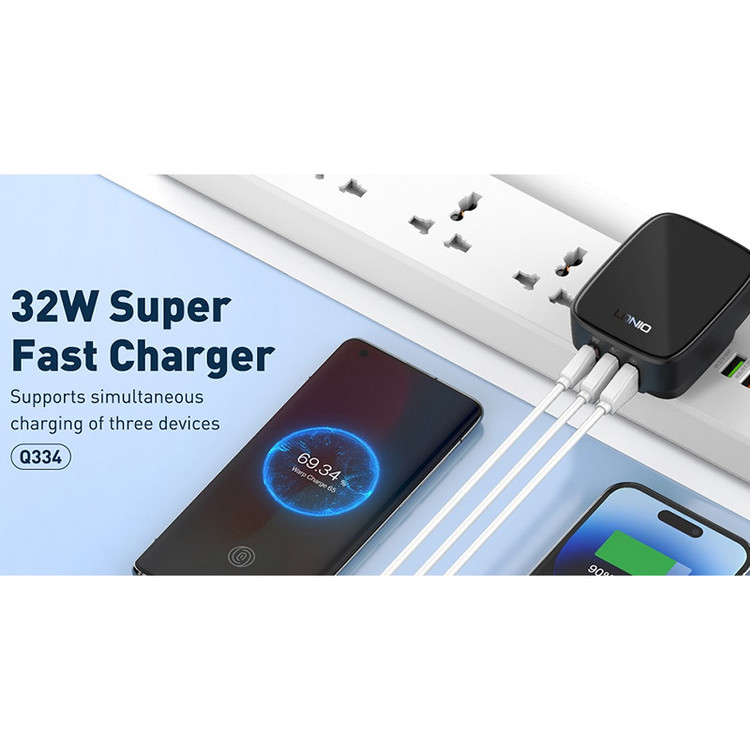 شارژر دیواری 32 وات الدینیو مدل Q334 به همراه کابل USB-C