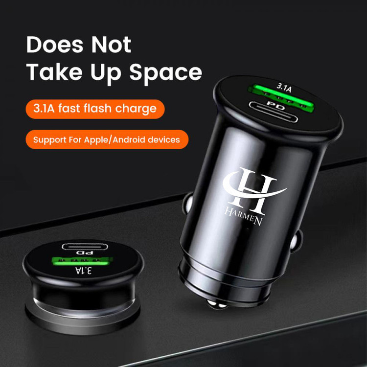 شارژر فندکی 35 وات هارمن مدل HR-QC3PDUSB200 به همراه کابل تبدیل USB به MICROUSB/USB-C/لایتنینگ