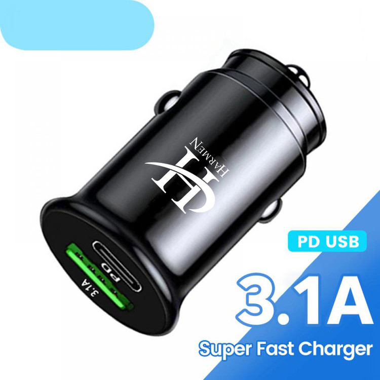 شارژر فندکی 35 وات هارمن مدل HR-QC3PDUSB200 به همراه کابل تبدیل USB به MICROUSB/USB-C/لایتنینگ
