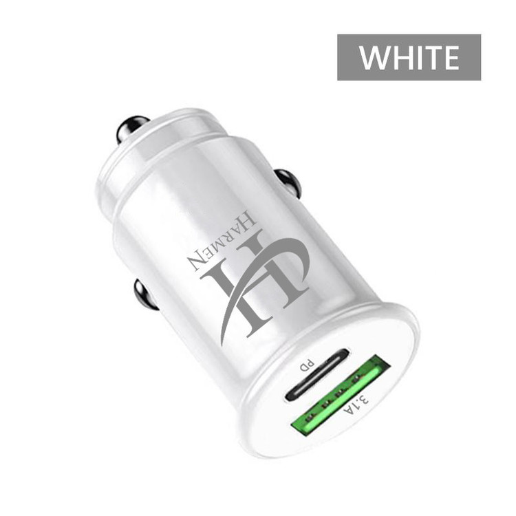 شارژر فندکی 35 وات هارمن مدل HR-QC3PDUSB200 به همراه کابل تبدیل USB به MICROUSB/USB-C/لایتنینگ
