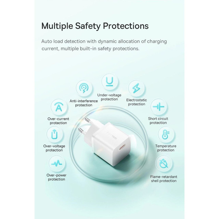 شارژر دیواری 20 وات بیسوس مدل GAN5 mini به همراه کابل تبدیل usb-c