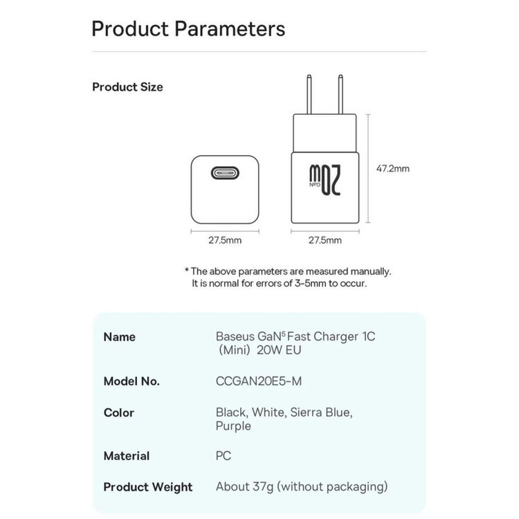 شارژر دیواری 20 وات بیسوس مدل GAN5 mini به همراه کابل تبدیل usb-c