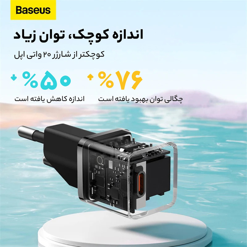 شارژر دیواری 20 وات بیسوس مدل GAN5 mini به همراه کابل تبدیل usb-c