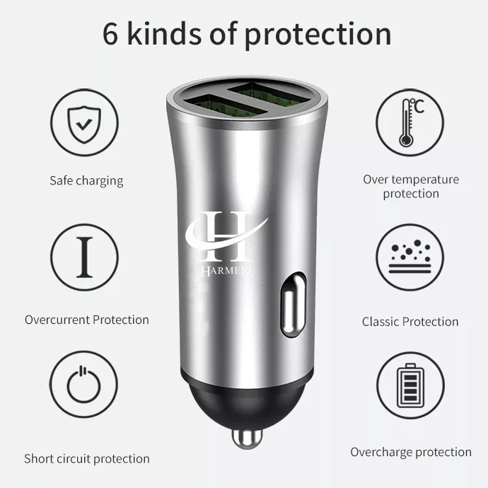 شارژر فندکی 15 وات هارمن مدل HR-CL1200 به همراه کابل تبدیل USB به MICROUSB/USB-C/LIGHTNING