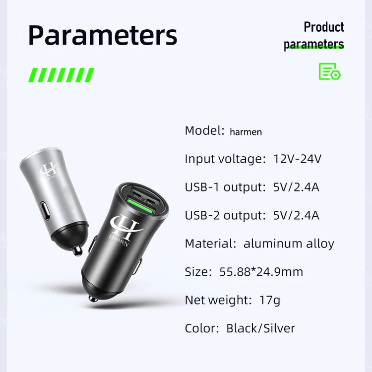 شارژر فندکی 15 وات هارمن مدل HR-CL1200 به همراه کابل تبدیل USB به MICROUSB/USB-C/LIGHTNING