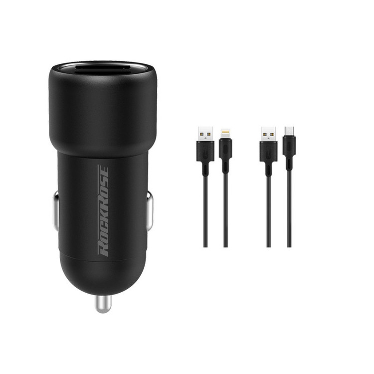 شارژر فندکی راک رز مدل Ranger M2 به همراه کابل microUSB و لایتنینگ