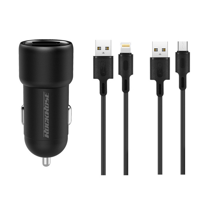 شارژر فندکی راک رز مدل Ranger M2 به همراه کابل microUSB و لایتنینگ