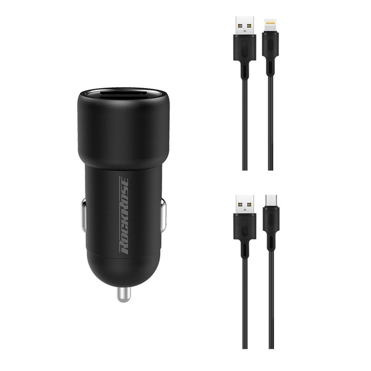 شارژر فندکی راک رز مدل Ranger M2 به همراه کابل microUSB و لایتنینگ