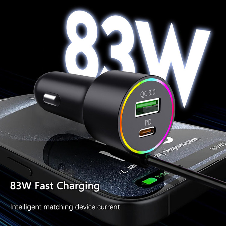 شارژر فندکی 83 وات دو پورت ارلدام مدل CC44 به همراه کابل USB-C