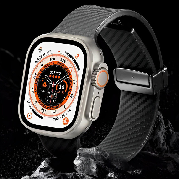 بند گوف مدل Carbon Silicone مناسب برای اپل واچ سری 1/2/3/4/5/6/7/8/9/SE/ULTRA/ULTRA 2 سایز 42/44/45/49 میلی متری