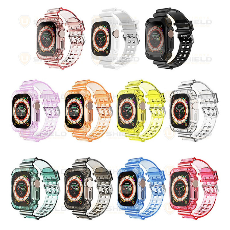 بند آلتیمیت شیلد مدل Transparent Shock مناسب برای اپل واچ 49 mm سری Ultra / Ultra 2 به همراه کاور