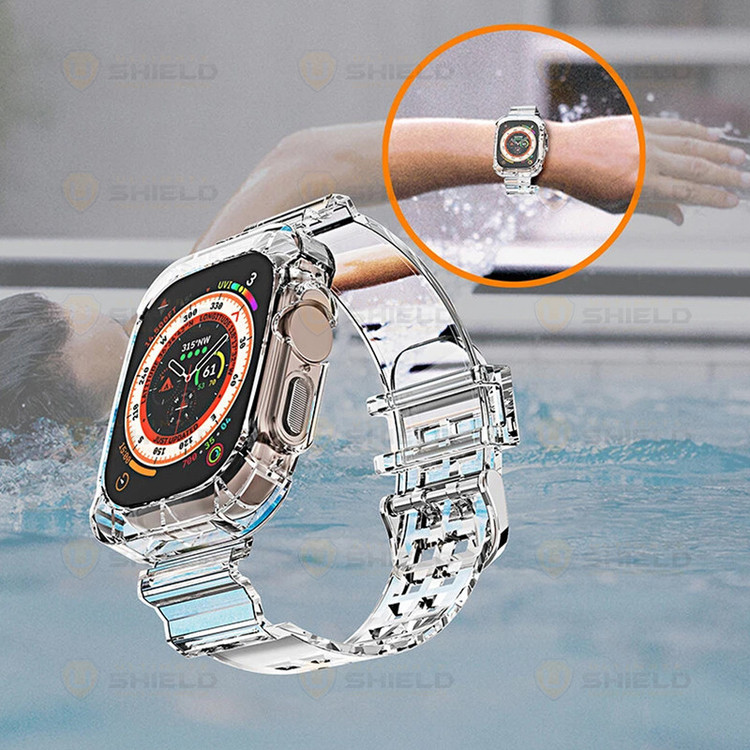 بند آلتیمیت شیلد مدل Transparent Shock مناسب برای اپل واچ 49 mm سری Ultra / Ultra 2 به همراه کاور