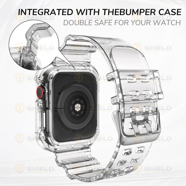 بند آلتیمیت شیلد مدل Transparent Shock مناسب برای اپل واچ 49 mm سری Ultra / Ultra 2 به همراه کاور