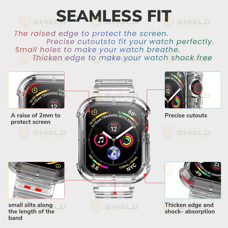 بند آلتیمیت شیلد مدل Transparent Shock مناسب برای اپل واچ 49 mm سری Ultra / Ultra 2 به همراه کاور