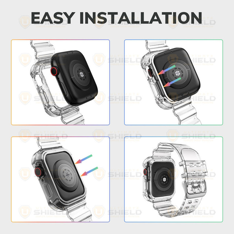 بند آلتیمیت شیلد مدل Transparent Shock مناسب برای اپل واچ 49 mm سری Ultra / Ultra 2 به همراه کاور