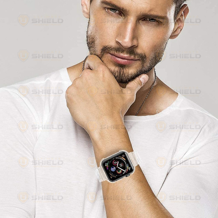 بند آلتیمیت شیلد مدل Transparent Shock مناسب برای اپل واچ 49 mm سری Ultra / Ultra 2 به همراه کاور