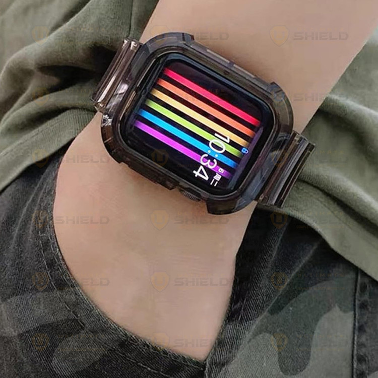بند آلتیمیت شیلد مدل Transparent Shock مناسب برای اپل واچ 49 mm سری Ultra / Ultra 2 به همراه کاور