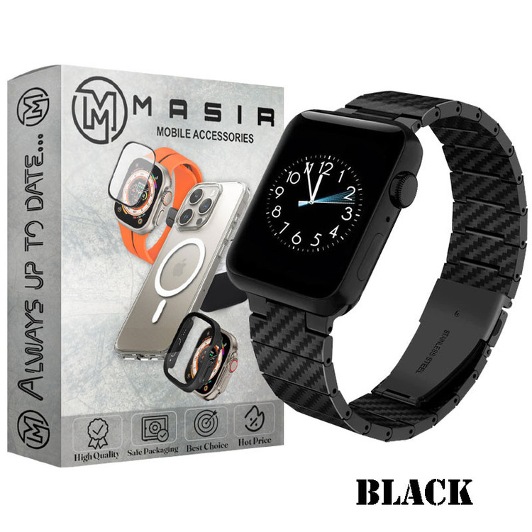 بند مسیر مدل Carbon Stainlees مناسب برای اپل واچ سری 10 سایز 46 mm