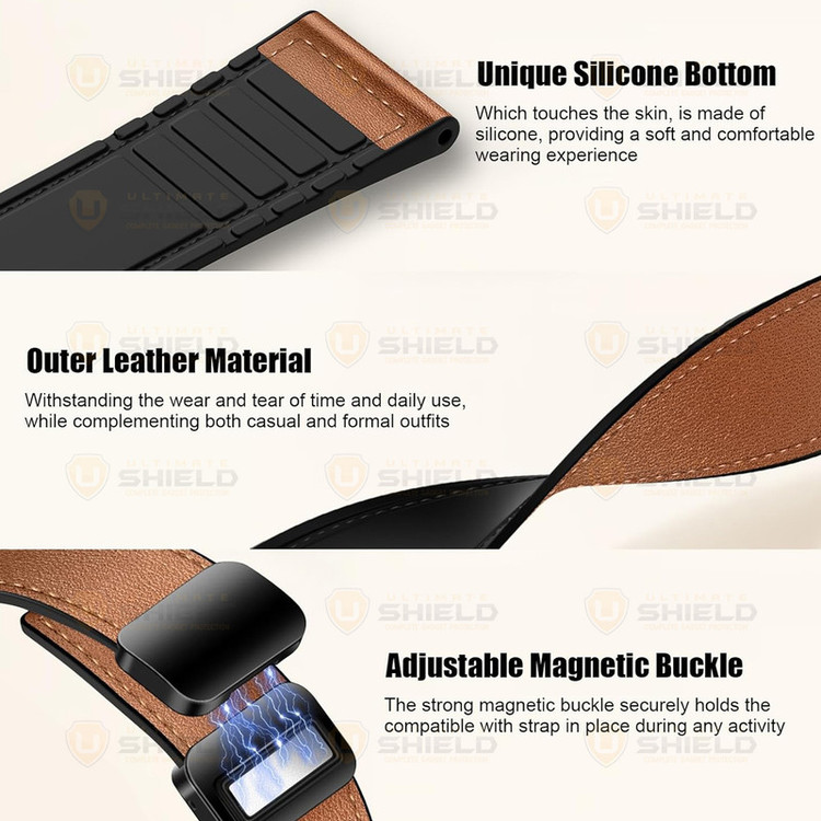 بند آلتیمیت شیلد مدل Smooth Leather Mag مناسب برای اپل واچ 45 میلی متری سری 7/8/9