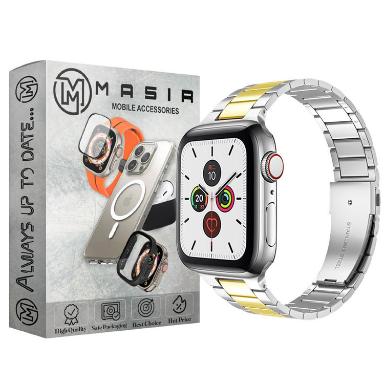 بند مسیر مدل 3bead Dual Color Stainless مناسب برای اپل واچ سری 1/2/3/4/5/6/7/8/9/SE/ULTRA/ULTRA 2 سایز 42/44/45/49 میلی متری
