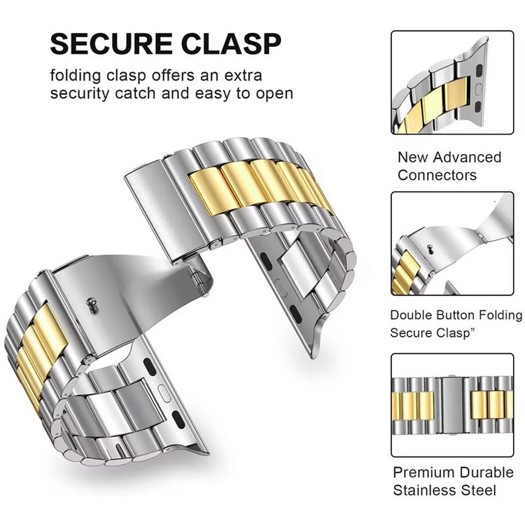 بند مسیر مدل 3bead Dual Color Stainless مناسب برای اپل واچ سری 1/2/3/4/5/6/7/8/9/SE/ULTRA/ULTRA 2 سایز 42/44/45/49 میلی متری