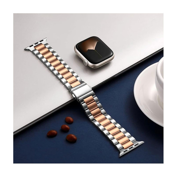 بند مسیر مدل 3bead Dual Color Stainless مناسب برای اپل واچ سری 1/2/3/4/5/6/7/8/9/SE/ULTRA/ULTRA 2 سایز 42/44/45/49 میلی متری