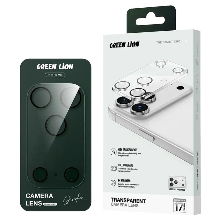 محافظ لنز دوربین شیشهای گرین لاین مدل Transparent Camera Lens مناسب برای گوشی موبایل iPhone 17 Pro Max