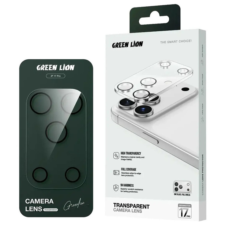 محافظ لنز دوربین شیشهای گرین لاین مدل Transparent Camera Lens مناسب برای گوشی موبایل iPhone 17 Pro