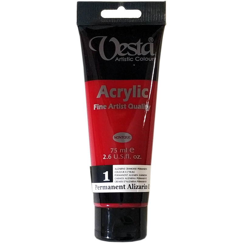 رنگ اکریلیک وستا مدل 01 Permanent Alizarin Crimson حجم 75 میلی لیتر