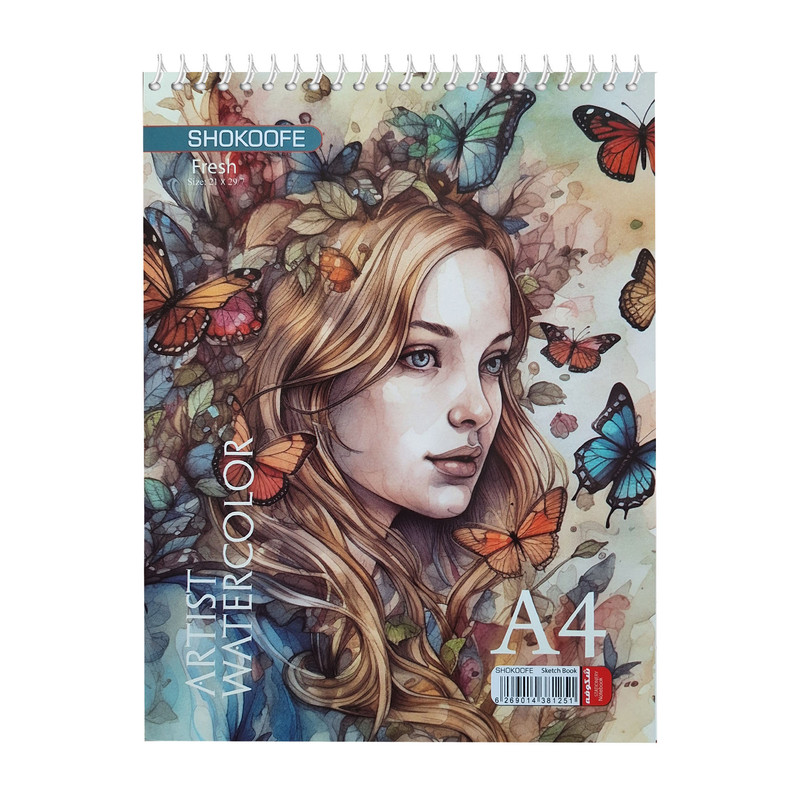 دفتر آبرنگ 10برگ شکوفه مدل -Girl with Butterflies