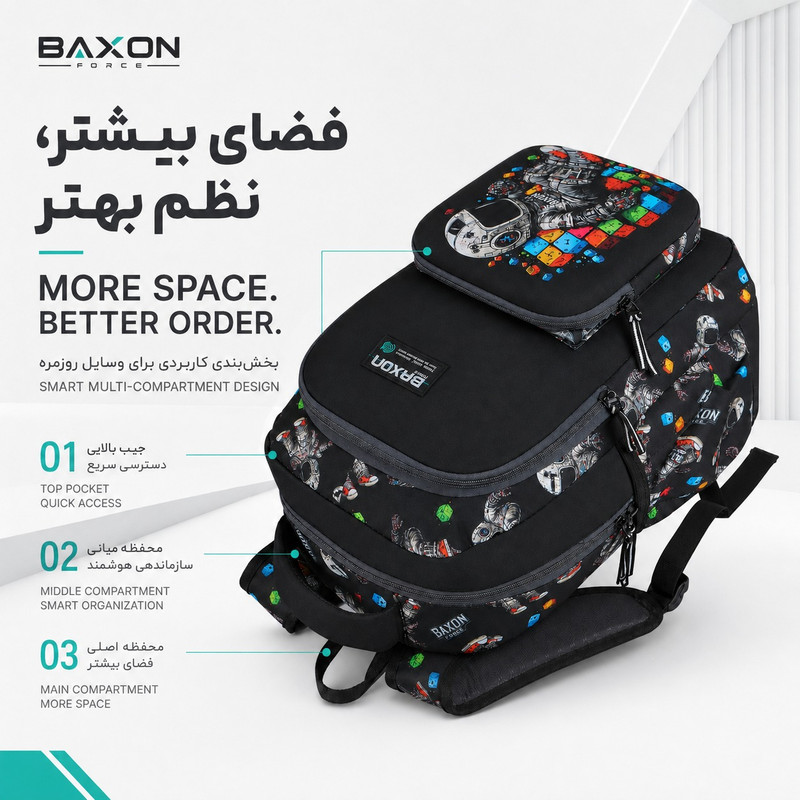 کوله پشتی مدرسه بکسون فورس مدل SKY2-1560 به همراه جامدادی