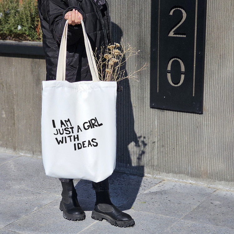 ساک خرید پارچه ای خندالو طرح I Am Just A Girl With Ideas مدل توت بگ کد 6997