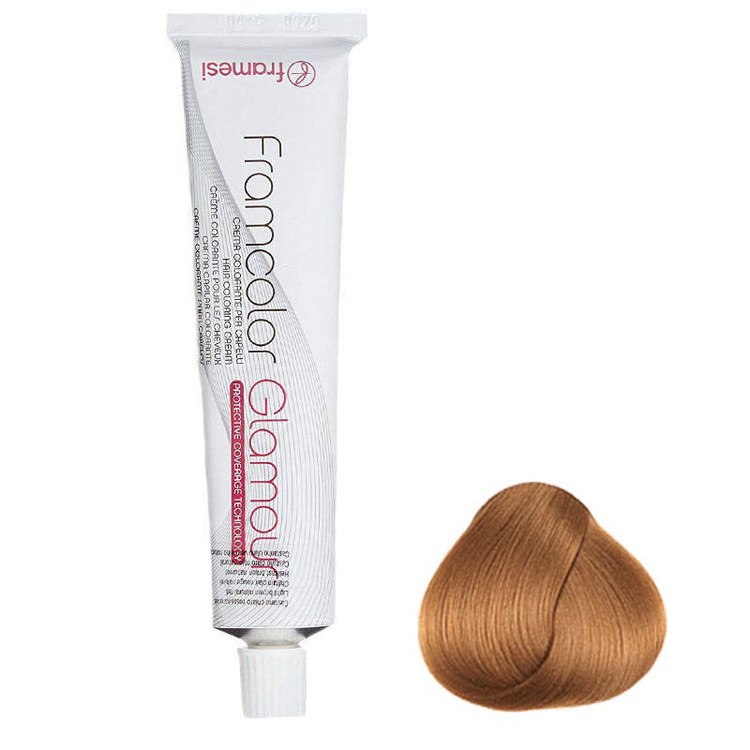 رنگ مو فرامسی مدل glamour شماره 8.34 حجم 100 میلی لیتر رنگ بلوند مسی طلایی روشن