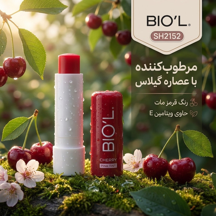 بالم لب مرطوبکننده بانوان بیول مدل SH2152 با عصاره گیلاس و ترکیبات مغذی موم کاندلیا، کارنابا، زنبورعسل، لانولین، اوزوکریت، کره کاکائو و ویتامین E، بافت سبک و رنگ قرمز مات