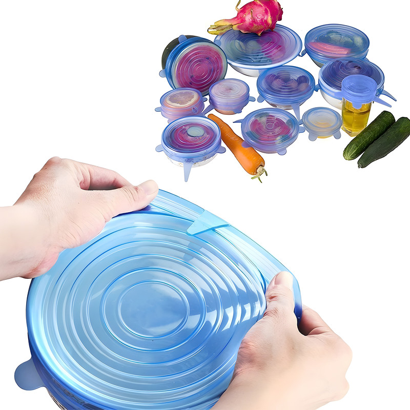 درپوش ظرف مدل سیلیکونی مجموعه 6 عددی