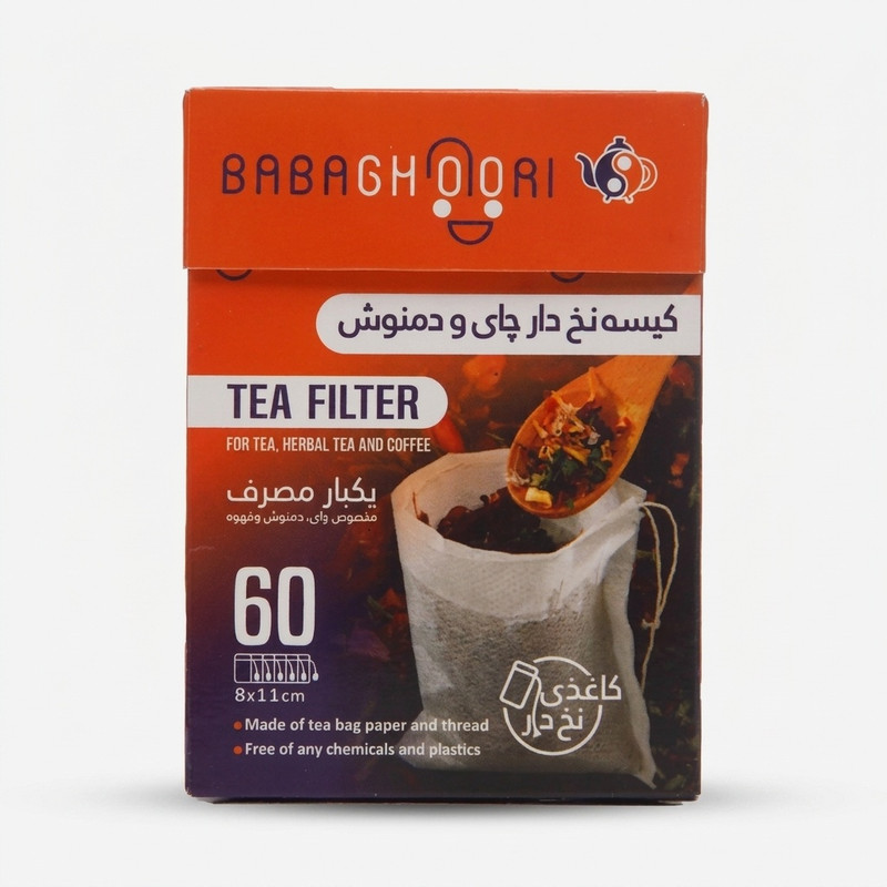 فیلتر چای و دمنوش بابا قوری مدل کاغذی نخ دار بسته ۶۰ عددی