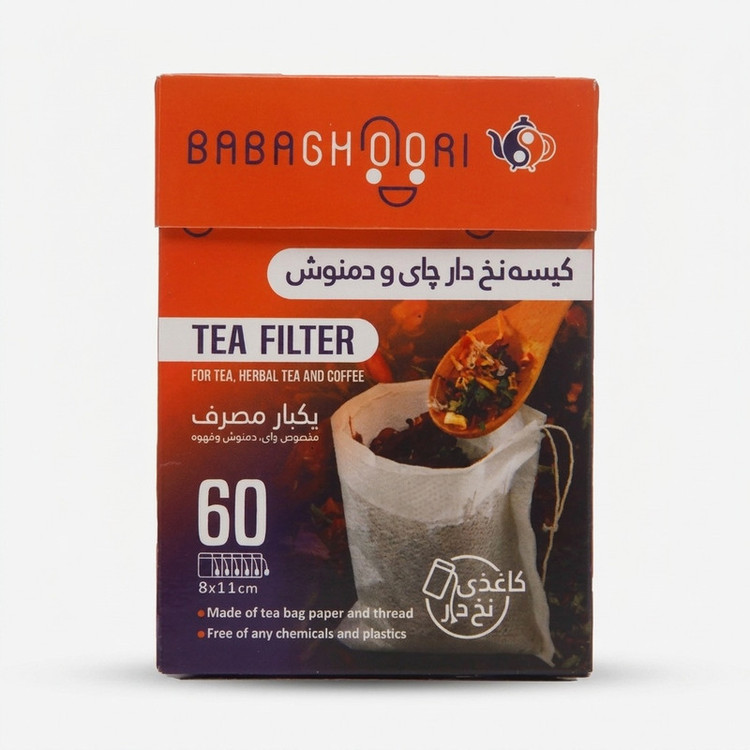 فیلتر چای و دمنوش بابا قوری مدل کاغذی نخ دار بسته ۶۰ عددی