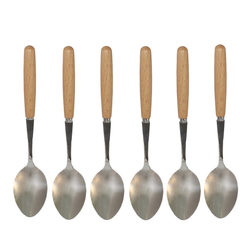 قاشق چای خوری طرح چوبی بسته 6 عددی