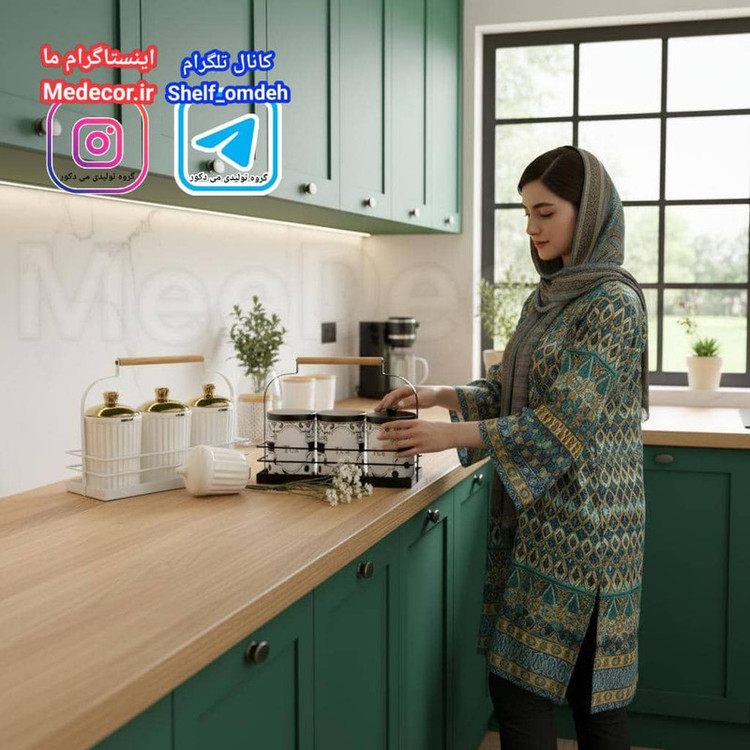 استند جا ادویه ای مدل دسته چوبی یک طبقه