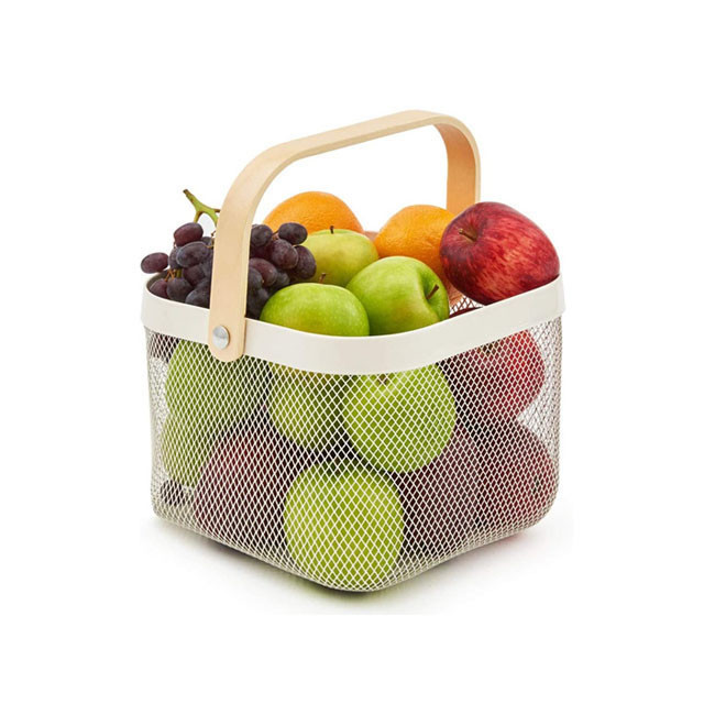 سبد آشپزخانه مدل فلزی دسته بامبو Safe carry
