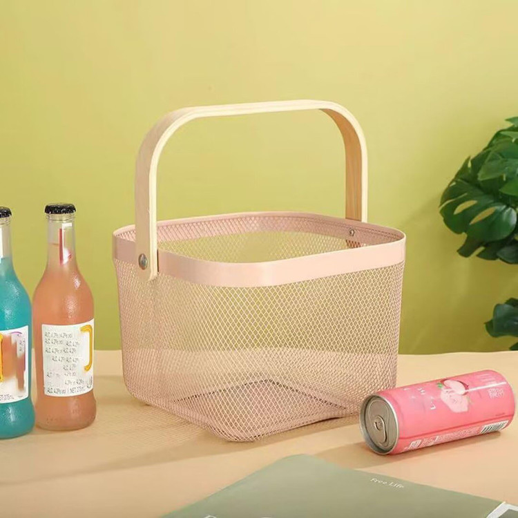 سبد آشپزخانه مدل فلزی دسته بامبو Safe carry