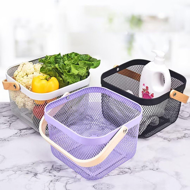 سبد آشپزخانه مدل فلزی دسته بامبو Safe carry