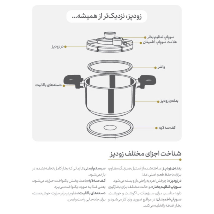 زودپز پارس استیل مدل وستا گنجایش 6 لیتر